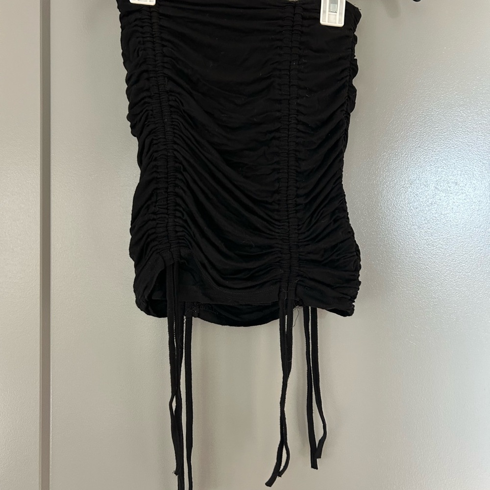 Adjustable Length Black Ruched Mini Skirt